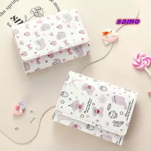 Ví đựng tiền xu SAMO, Ví ngắn hoạt hình Kitty, Túi đựng tiền bằng da PU nơ sinh viên