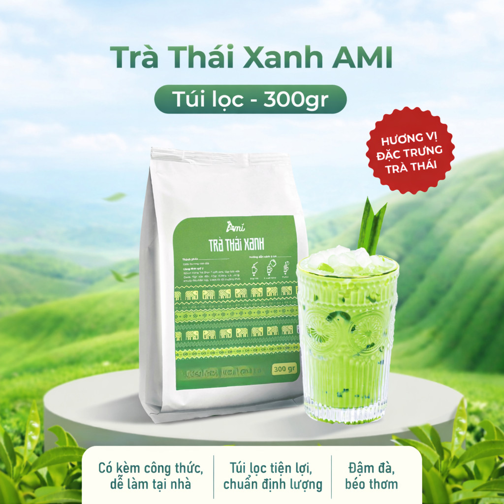 Trà Thái Đỏ Và Trà Thái Xanh AMI Túi 300 G (20g*15 gói) Thơm Ngon Chuẩn Vị