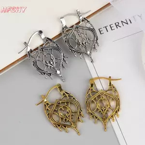 Dây chuyền và bông tai retro boho kim loại rỗng mặt, phù hợp làm quà tặng tiệc cưới