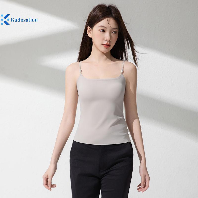 Kudosation Camisole Mùa Hè Màu Trơn, Chất Liệu Đá Lụa Ngọc Trai, Thiết Kế Spaghetti Dây Không TaySlim Fit và Có Miếng Lót Ngực