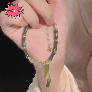 Đồng hồ tay nữ phong cách Trung Hoa retro màu xanh tre đính hạt, hợp kim lá - quà tặng thời trang