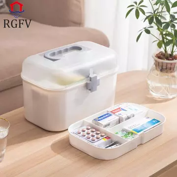 Hộp đựng thuốc lớn RGFV, Hộp đựng thuốc gia đình nhiều lớp Tủ thuốc, Hộp đựng thuốc dung tích lớn chống thấm nước màu trắng thực tế Hộp đựng thuốc