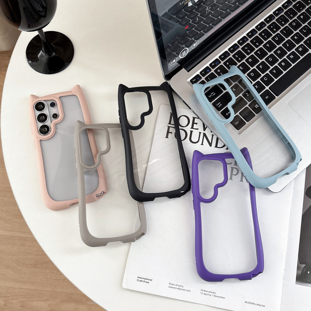 Ốp Điện Thoại Hình Tai Mèo Cho Samsung Galaxy S26 S25 S24 S23 Plus Siêu Edge Trong Suốt PC Nhiều Màu Sắc TPU Viền Chống Rơi Vỏ Thời Trang