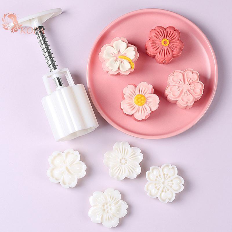 KOPA 4 Cái / bộ Khuôn Bánh Trung Thu Hoa Anh Đào Hoa Hoa Sakura Tem Khuôn 3D Tay Bánh Ngọt Dụng Cụ VN