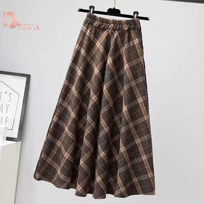 KOPA Thời Trang Kẻ Sọc Retro Co Giãn Eo Rời Cao Váy Dài Cho Nữ VN