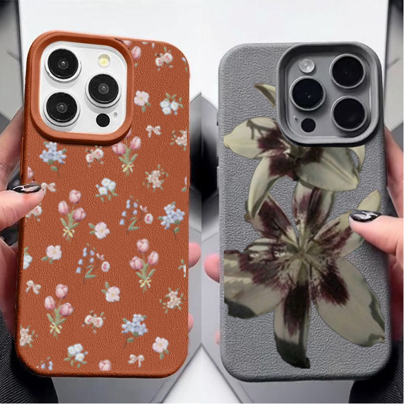 Ốp Lưng Cho OPPO A3 A5 A6 PRO A3X A40 RENO 11F 11 10 PRO 7Z 8 5G Mềm Mại Sang Trọng Da PU Hồng Hoa Lily Matte Cover