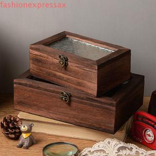 FASHIONEXPRESS Hộp Bảo Quản Bằng Gỗ, Trang Trí Vintage Gỗ Chắc Chắn Tủ Bảo Quản, Hộp Nhớ Lật Nắp Hoa Cua Có Nắp Kính Hộp Trang Sức Hộ Gia Đình