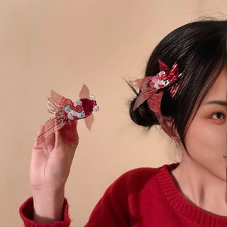 1 cặp kẹp tóc nơ lưới đỏ