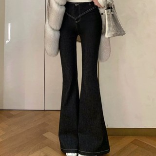 Quần jeans ống loe eo chữ V nữ Cạp cao Chỉ may nổi 2026 Mùa xuân Thiết kế độc đáo