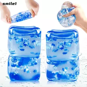 Đồ chơi kẹp đá viên SMILE, Khối đá trong suốt hình đậu phụ 5 * 5cm, Đồ chơi ép Mochi giảm căng thẳng Trẻ em