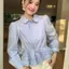 Áo sơ mi nữ cổ sen tay bồng rút eo cách điệu phối bèo chất liệu thô cotton XIMIMI SP443
