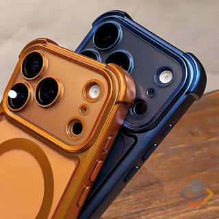 Ốp điện thoại từ tính mạ mờ sang trọng cho iPhone 17 Pro Max 16 15 14 13 Pro Max Túi khí chống sốc có nắp ống kính Vỏ mềm silicon trong suốt