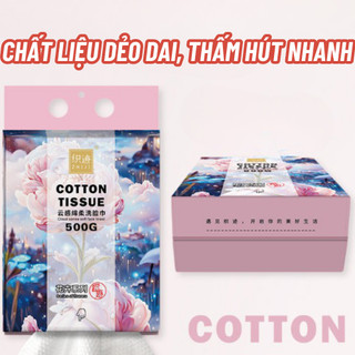Khăn lau mặt khô đa năng 100% cotton dùng 1 lần, giấy lau mặt dạng rút Cotton Tissue 500g túi 170 tờKKhobuon51