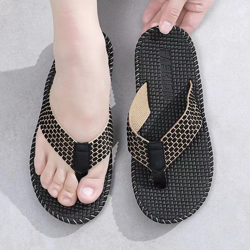 Dép xỏ ngón da rắn nam Dép đi biển bằng vải