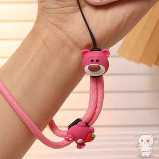 【Chamvn】dây ngắn hình gấu hoạt hình nhỏ Dây đeo cổ tay chống mất phụ kiện treo điện thoại dễ thương.