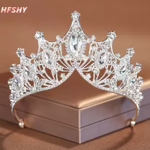 HFSHY Tinh Tế Lấp Lánh Baroque Cưới Pha Lê Cô Dâu Vương Miện Tiaras Tóc Trang Sức Phụ Kiện Nữ Kim Cương Giả Mũ VN
