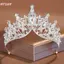 HFSHY Tinh Tế Lấp Lánh Baroque Cưới Pha Lê Cô Dâu Vương Miện Tiaras Tóc Trang Sức Phụ Kiện Nữ Kim Cương Giả Mũ VN