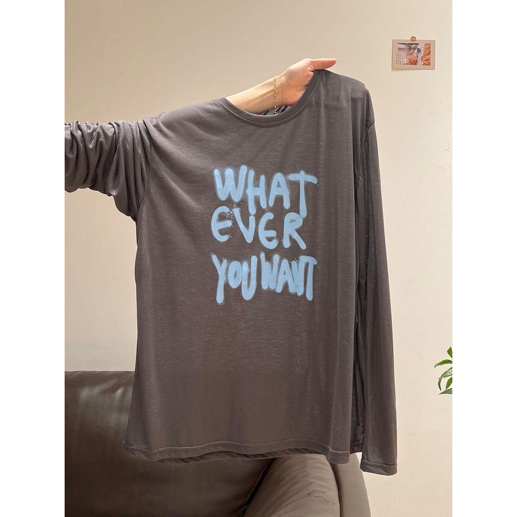 Milyfashion Loose Size Lớn Chữ Graffiti Dài Tay T Nhẹ Phù Hợp Với Tất Cả Trận Đấu Áo Chống Nắng Top Nữ