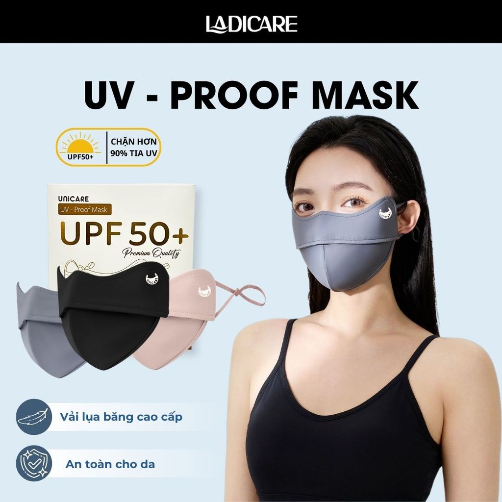 [Combo 3 Chiếc] Khẩu trang UV-Proof UniCare chính hãng, vải lụa băng mềm mịn, chống nắng, chống UV 99%