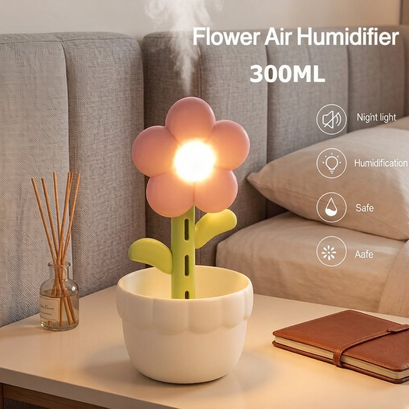 Máy tạo độ ẩm hoa siêu yên tĩnh nhỏ gọn dễ mang dung tích lớn đặt bàn dùng ngủ bảo vệ da khô chất