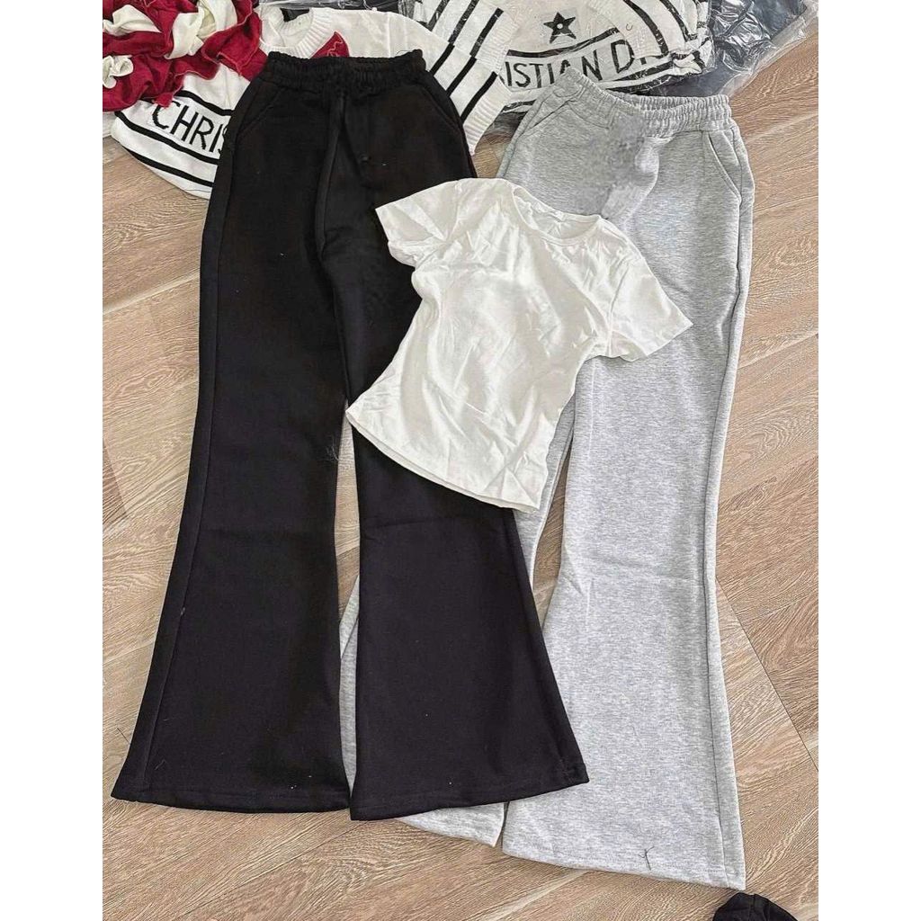 Bộ quần ống loe +kết hợp áo phông crop top tăm ngắn - chang3158quanaao