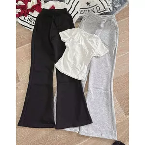 Bộ quần ống loe +kết hợp áo phông crop top tăm ngắn - chang3158quanaao