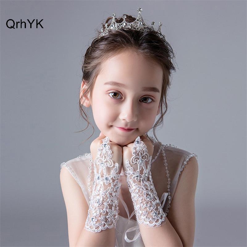 Thời Trang Nhà Máy Bé Gái Găng Tay Công Chúa Bé Gái Đầm Găng Tay Ren Kim Cương Chụp Ảnh Trang Phục QrhYK