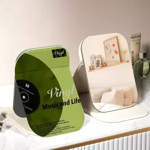 Màu xanh lá cây Bottom Black Glue Gương trang điểm gấp gọn khung nhựa dày dặn chốngtrầy