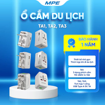Ổ cắm du lịch MPE seri TA1/TA2/TA3, ổ cắm điện đa năng, ổ cắm chuyển đổi, ổ cắm điện du lịch, 3 dạng phích cắm, cổng USB