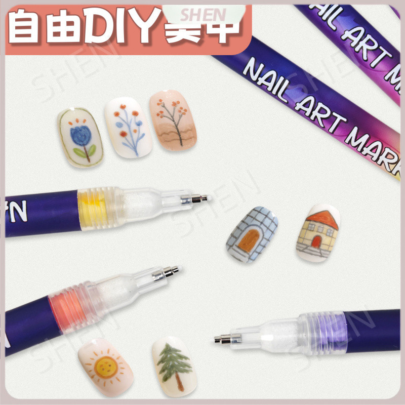 Bút Làm Móng Tay 12 Màu Bộ Hộp Acrylic Mark Chống Thấm Nước Nhanh Khô DIY Móc Dòng Tranh Làm Móng Tay Graffiti Bút