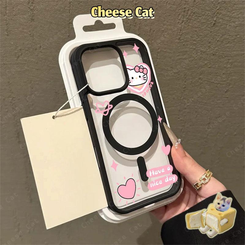 Ốp Kitty mèo con màu hồng dễ thương Ốp điện thoại từ tính cho iPhone 11 12 13 14 15 16 17 Pro Max 7 Plus XR Xs Max