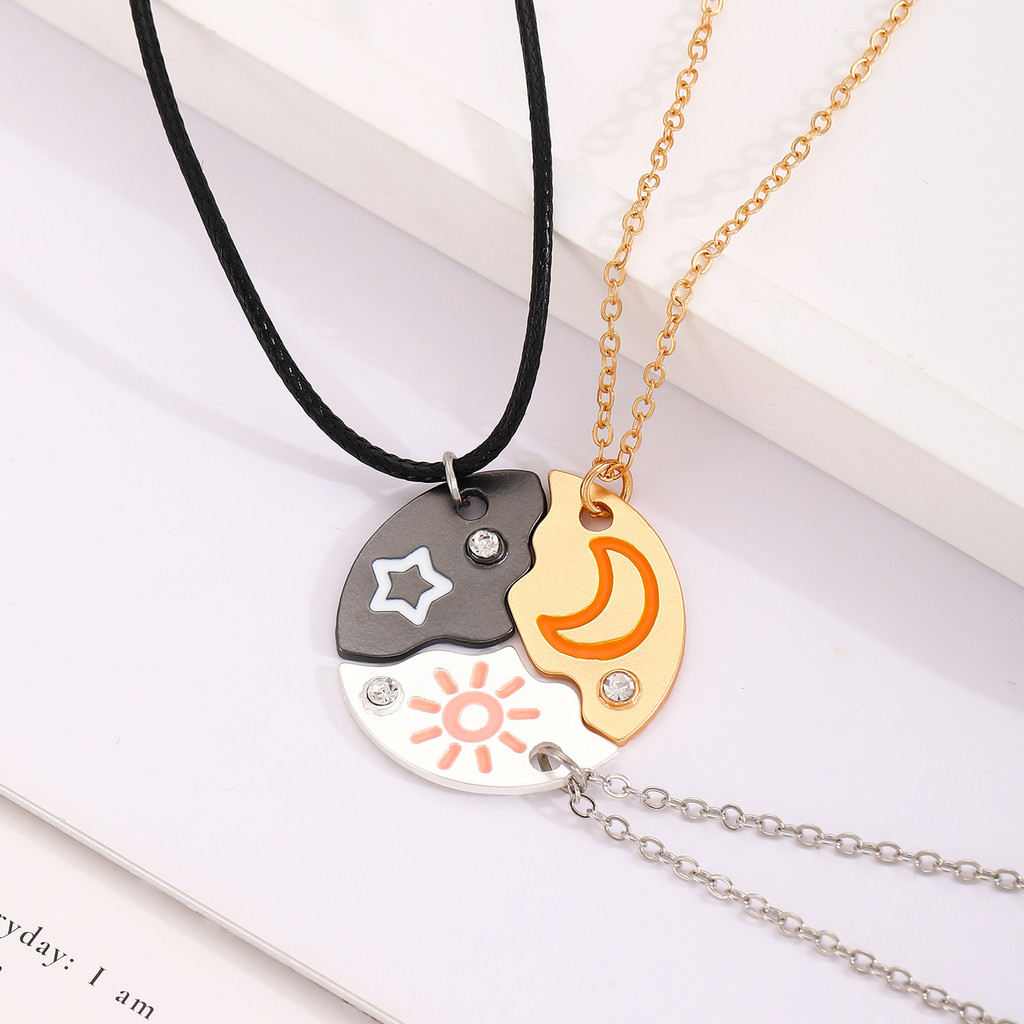 Vòng cổ hợp kim thiết kế ngôi sao, mặt trăng và mặt trời - Two-piece necklace