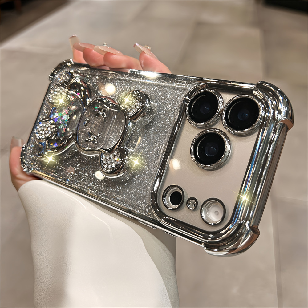Ốp điện thoại hình gấu cát mạ điện cho iPhone 17 Pro Max/16/13/14/15 Pro Max, bảo vệ camera toàn diện, chống sốc, vỏ cứng