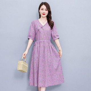 Váy cotton-linen cài nút phong cách retro dành cho nữ, kiểu dáng mùa hè mới, ôm eo, tôn dáng, váy chữ A in họa tiết