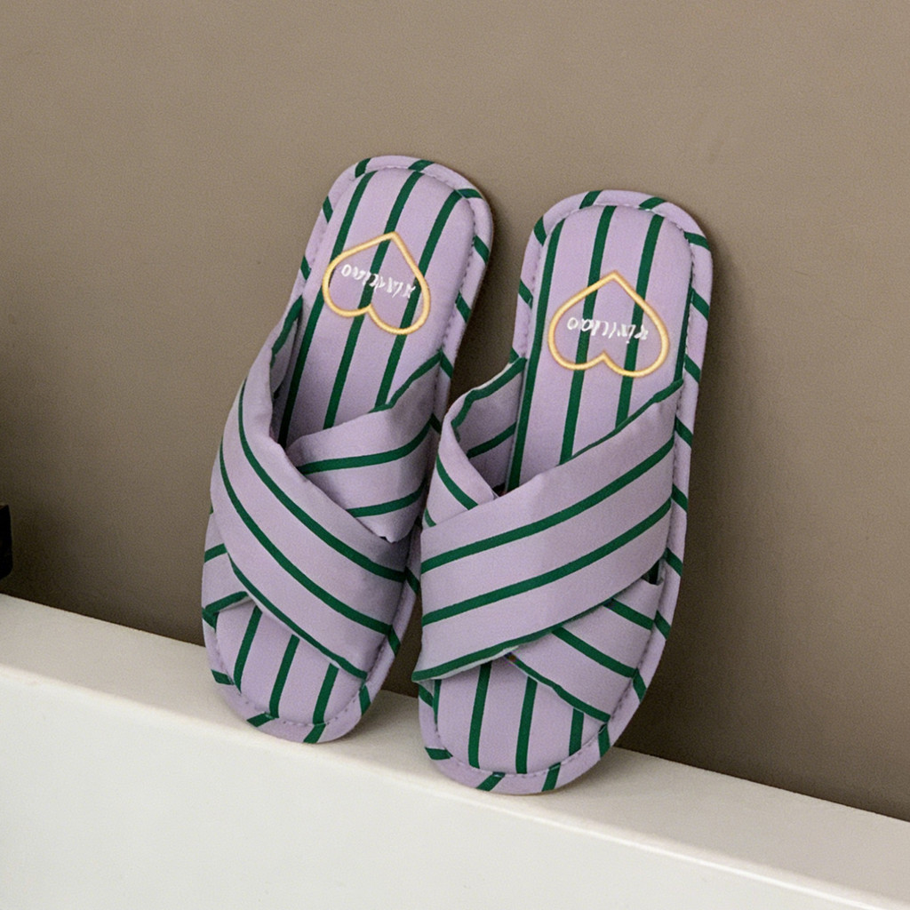 XIXITIAO Dép Cotton Cross Stripes Nữ Nhẹ Bốn Mùa Đa Năng Phòng Ngủ Gia Đình