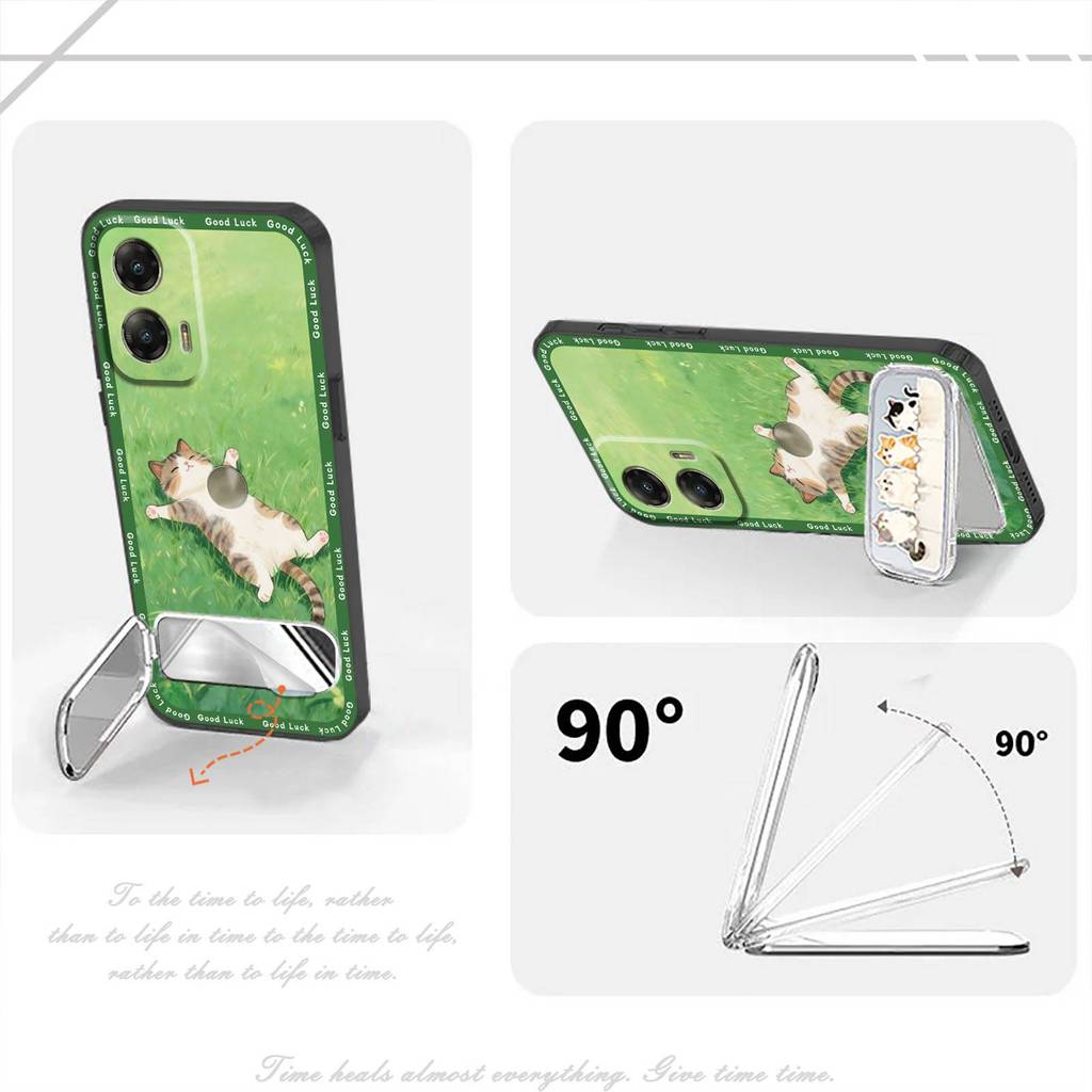 Ốp lưng Chống Sốc Cho MOTO G Stylus 5G 2024 Bền Chống Va Đập Miếng Dán Vải Gương Trang Điểm Túi Điện Thoại TPU Chân Đế Sang Trọng Chống Bụi 3D Bảo Vệ Silicon Dễ Thương