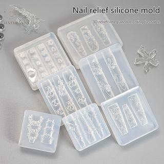 Khuôn khắc móng tay 3D silicon hình bướm hoa, tấm dập stencils, dụng cụ DIY UV Gel nghệ thuật