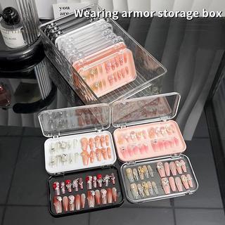 [hatheaven] Hộp đựng trang sức trong suốt bằng nhựa Hộp đựng móng tay ép Hộp lưu trữ hình chữ nhật để trưng bày móng tay giả và đồ cần thiết cho Salon có nắp đẹp
