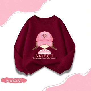 Áo sweatshirt mỏng cổ tròn màu đỏ tía in một mặt dành cho bé gái, kiểu dáng thời trang, đa năng và thoải mái.