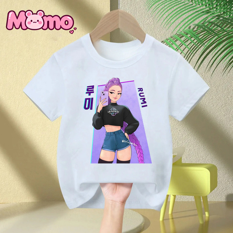 KPop Demon Hunters Anime Họa Tiết In Hình Bé Trai Và Bé Gái Cùng Phong Cách Hợp Thời Trang Cổ Tròn Tay Ngắn Trẻ Em Top
