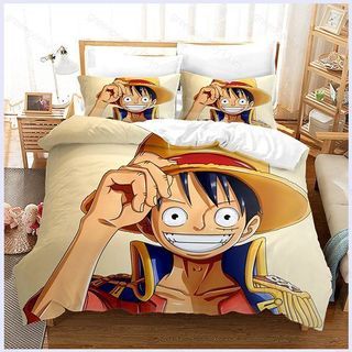 G13 Anime ONE PIECE 3IN1 Bộ Drap giường đơn Kích thước đôi Drap giường Phòng ngủ Bộ gối có thể giặt được G13