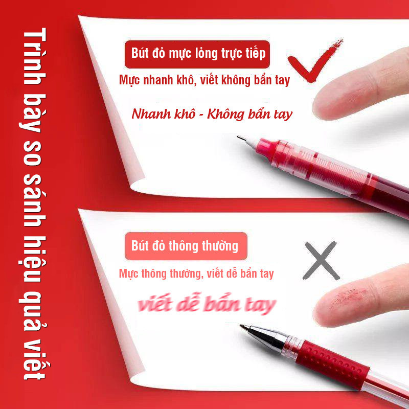 Combo 30 bút bi đỏ dùng cho học tập, ngòi 0.5mm dễ viết, mực khô nhanh không bẩn tay cho học sinh