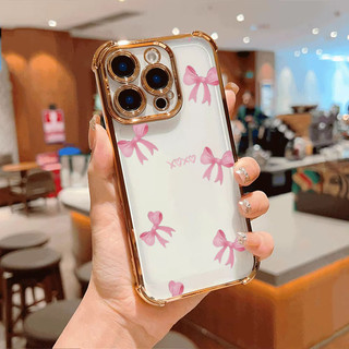 Ốp Điện Thoại Mạ Nơ Màu Hồng Dễ Thương Cho OPPO Reno 15 14 13 12 11 10 Pro 15F 14F 13F 12F 11F 5G Mềm Chống Rơi Trong Suốt