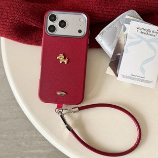 Làm Giàu 3D Ngựa Vàng Cam Đỏ Da PU Wrsit Dây Đeo Ốp Lưng Điện Thoại iPhone 17Promax 12 13 14 15 16 Pro Max 17Pro 15Plus Vỏ Di Động Nữ Chống Sốc