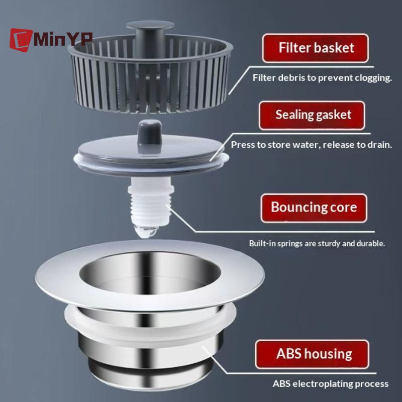 CMinYP 1 Bộ lọc thoát nước bồn rửa Bounce -Odor & Leak, Bộ lọc thoát nước rửa chén, Bộ lọc chống tắc Glory