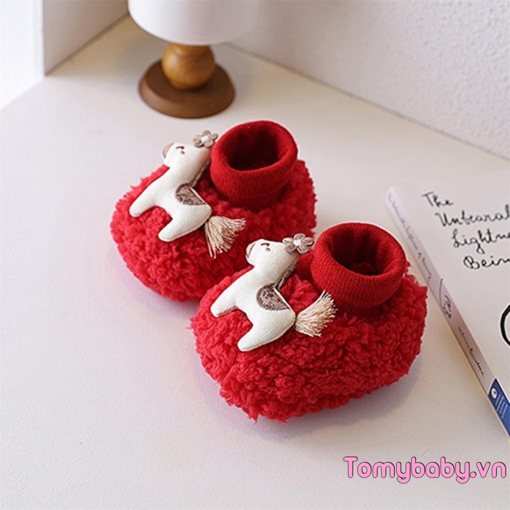 Giày Đi Bộ Đầu Tiên Cho Bé Sang Trọng Hoạt Hình Dễ Thương Thiết Kế Động Vật Đế Mềm Chống Trơn Trượt Cho Trẻ Sơ Sinh Giày Đế Bằng Cho Mùa Đông
