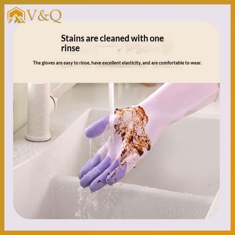 Littleloves1 Găng tay làm sạch rửa chén bằng silicon Đồ dùng nhà bếp Chống trượt Tiện lợi Găng tay rửa chén dài có thể tái sử dụng Hộ gia đình VN