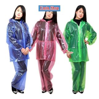Áo mưa bộ chấm bi nhựa dẻo bền dai đẹp, không thấm nước Ánh Dương Có khoá