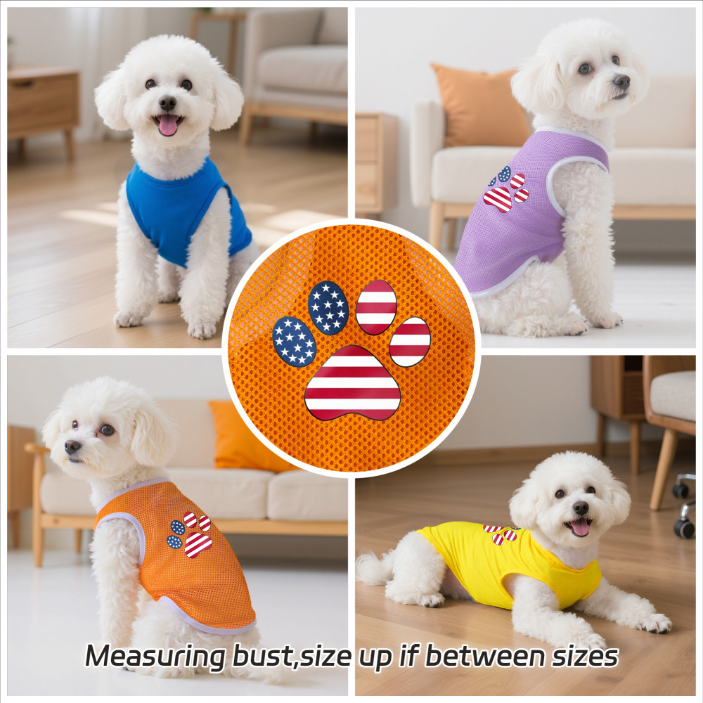 Áo vest thú cưng cỡ S-2XL, in hình chân cờ quốc gia, nhiều màu sắc và thoáng khí cho mùa hè, thích hợp cho cả sử dụng trong nhà và ngoài trời, phù hợp với tất cả chó và mèo nhỏ.