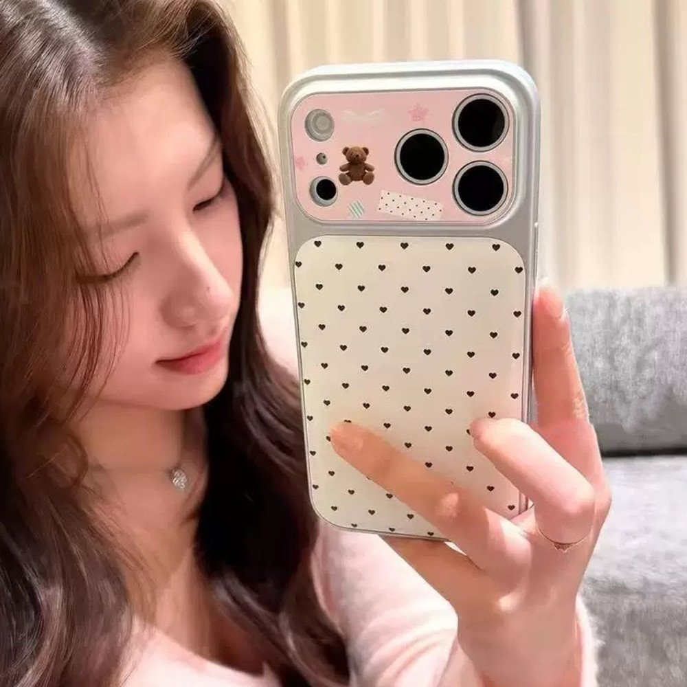 Ốp điện thoại da mạ hình trái tim tình yêu cho iPhone 17 Pro Max 16 15 14 Vỏ bảo vệ chống sốc